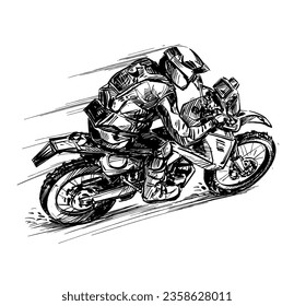 Drawing of Professional speed rider driving in motocross race