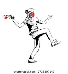 Drawing of protestors man with Molotov in hand ready to throw