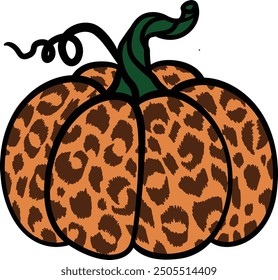 Drawing pumpkin with cheetah or leopard print background. Vector illustration.