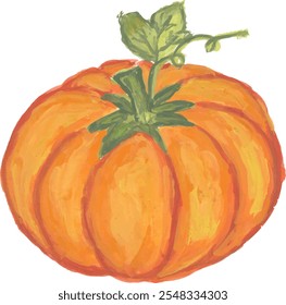 a drawing of a pumpkin with a green leaf on it
