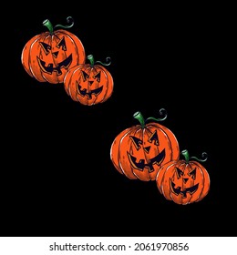 The drawing of a Pumpkin for Halloween is made on a black background.