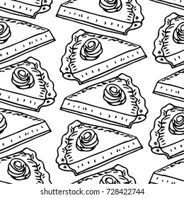 Drawing of pumpkin pie  topped with whipped cream, traditional American Thanksgiving Day dessert. 
