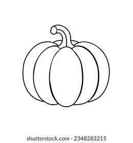 Drawing of a pumpkin. Ripe squash isolated on white background. Vector illustration for menu, farmer's markets, print.Vegetarian food, halloween symbol.