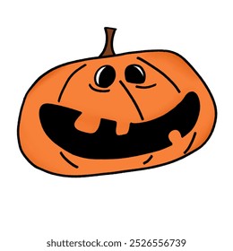 a drawing of pumpkin with smikey face drawn on it