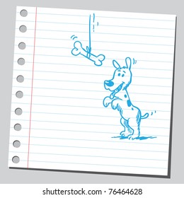 Drawing of a puppy and a "dog bone"
