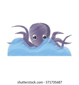 drawing purple octopus sea life marine vector illustration eps 10