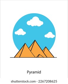 Drawing pyramids and desert in Giza, Egypt. Vector illustration