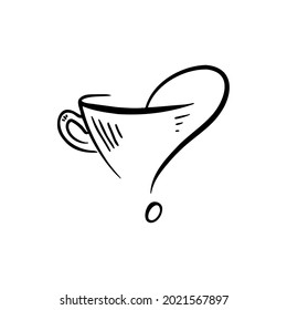 Drawing question mark, cup, drink vector illustration hand drawn .