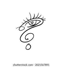 Drawing question mark, eyes, eyelashes vector illustration hand drawn .