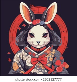 A drawing of a rabbit. Digitally painted bunny. Digital art. vector illustration, isolated. Anime style theme rabbit