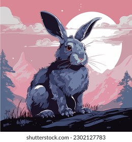 A drawing of a rabbit. Digitally painted bunny. Digital art. vector illustration, isolated. Anime style theme rabbit