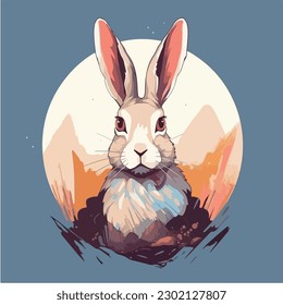 A drawing of a rabbit. Digitally painted bunny. Digital art. vector illustration, isolated. Anime style theme rabbit