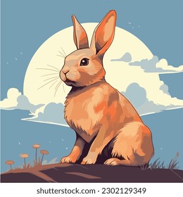 A drawing of a rabbit. Digitally painted bunny. Digital art. vector illustration, isolated. Anime style theme rabbit