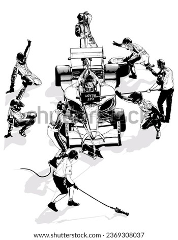 Drawing of a racing car pit stop - vector illustration (ideal for print, poster, wallpaper, home decor)
