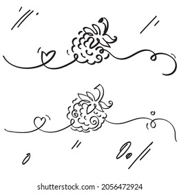 Drawing a raspberry line in a vector by hand. Isolated illustration on a white background, clipart