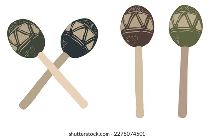 Dibujo de maracas rattles. Instrumentos musicales indígenas hechos con calabaza y semillas. Ilustración vectorial aislada en fondo blanco.