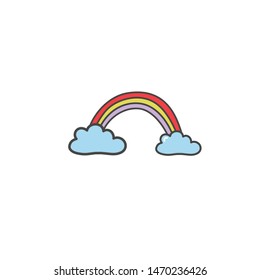 Drawing of raynbow with clouds. The Weather Symbol. Vector hand drawn illustration in doodle style. Color illustration