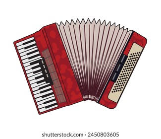 Drawing of red accordion. It is an aerophone musical instrument used in Brazil's June festivals.