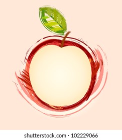 drawing red apple with green sheet - sketch