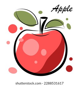 Drawing of a red apple on a white background. Doodle illustration