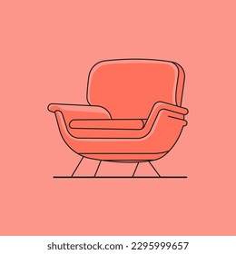 A drawing of a red armchair on a pink background minimal flat line art illustration