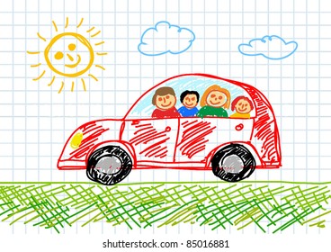 Drawing Of Red Car