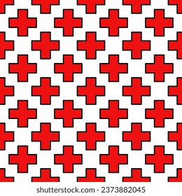Drawing red cross on white background. seamless pattern for fashion, cloth, wrapping paper, cover skin. table cloth, wallpaper.