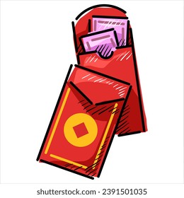 drawing red envelopes cartoon. Folded and unfolded envelope with money isolated on a white background. vector