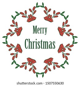 Drawing of red flower frame elegant for lettering merry christmas. Vector