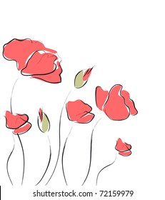 Drawing of red flowers on white background