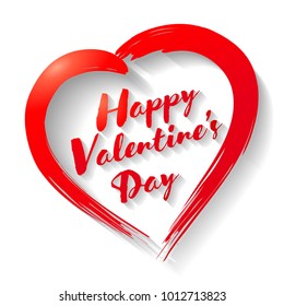 Drawing red heart painted brush strokes with a text. Symbol love. Valentine's Day, transparent element design cards, congratulations.