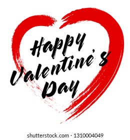 Drawing red heart painted brush strokes with a text. Congratulations on Valentine's Day.