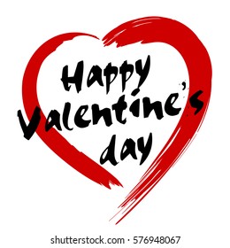 Drawing red heart painted brush strokes with a text. Heart on transparent background. Valentine's Day, element design cards, congratulations. 