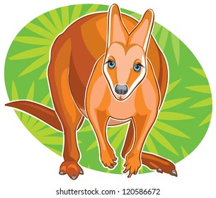 Drawing red kangaroo on a green background