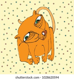 
drawing of a red lion against a backdrop of spots