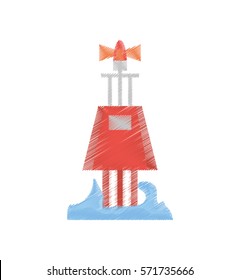 drawing red marker buoy ocean light navigation vector illustration eps 10