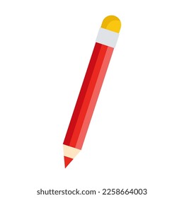 Drawing of red pencil with eraser.Student stationery vector illustration. Stationery, education, back to school concept