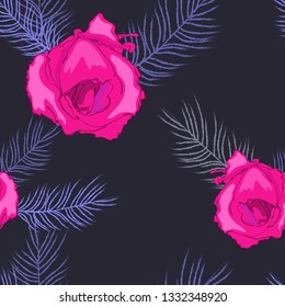 Drawing of red roses on deep background, endless for design