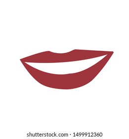 drawing of red smiley lips icon on a white background.
