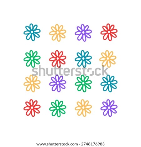 Drawing of repetitive five colors of flower.