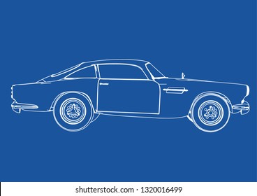 drawing of a retro car on a blue background vector
