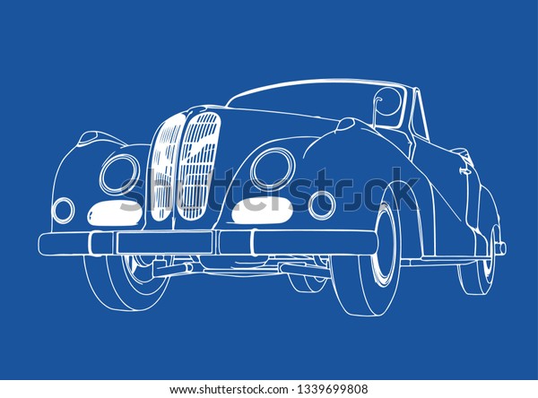 drawing of
a retro sport car on blue background
vector