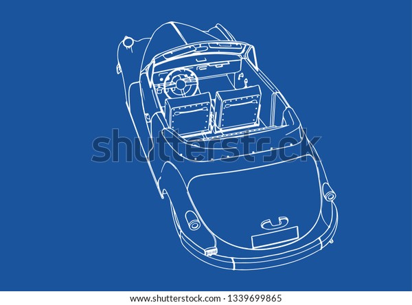 drawing of\
a retro sport car on blue background\
vector