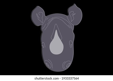 Drawing of a rhinoceros. Head of a rhinoceros full face. Simple linear drawing of a rhinoceros. Wild animal