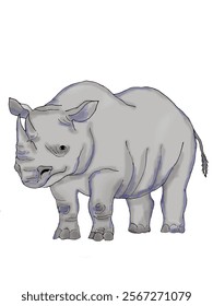 Drawing of a rhinoceros on a white background