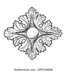 Drawing of rhombus or square shape baroque design marble stone elements. Vintage patch for scarf, print, fabric and dress. Vector.