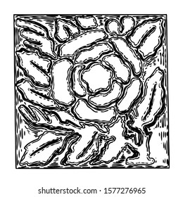 Drawing of rhombus or square shape baroque design marble stone elements. Vintage patch for scarf, print, fabric and dress. Vector.