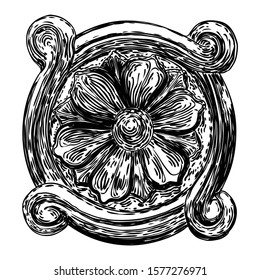 Drawing of rhombus or square shape baroque design marble stone elements. Vintage patch for scarf, print, fabric and dress. Vector.