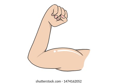 Drawing the right arm when pushing the muscles on white background.strong man