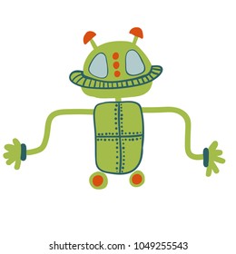 drawing of a robot, hand drawn robot, perfect for children production